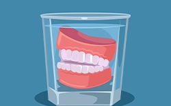 Illustration of dentures soaking in water